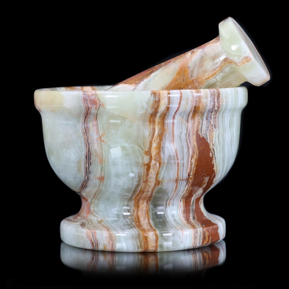 Mortar and Pestle Green Onyx  Stone Marble Natural Home Kitchen Decor 4" x 3"
